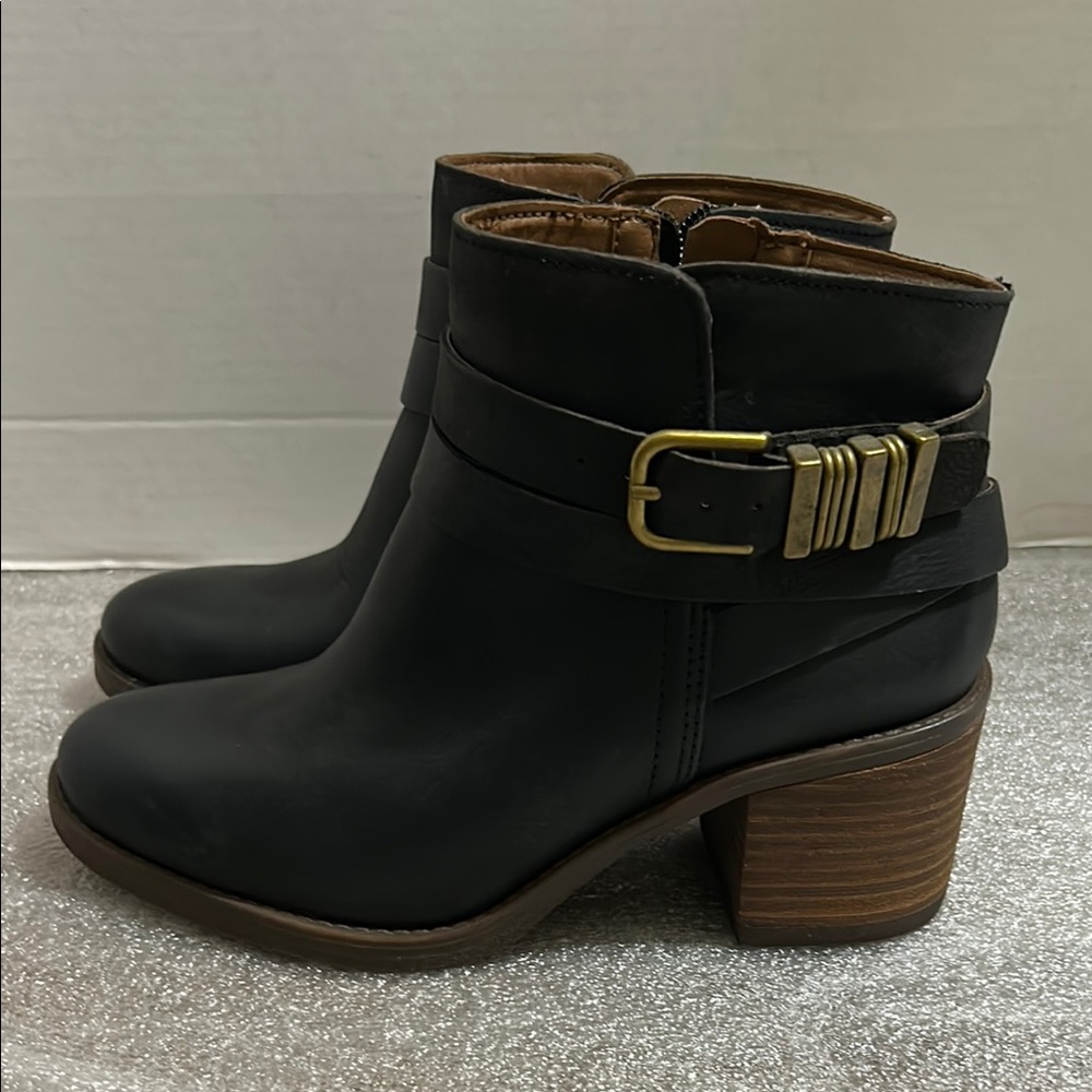 Black Ankle Boots with Gold Buckle